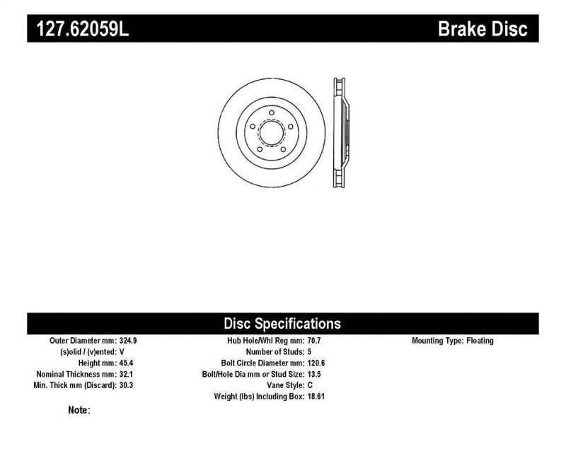 StopTech 04 & 08 Cadillac XLR/XLR-V / 97-04 Chevy Corvette Slotted & Drilled Front Left Rotor